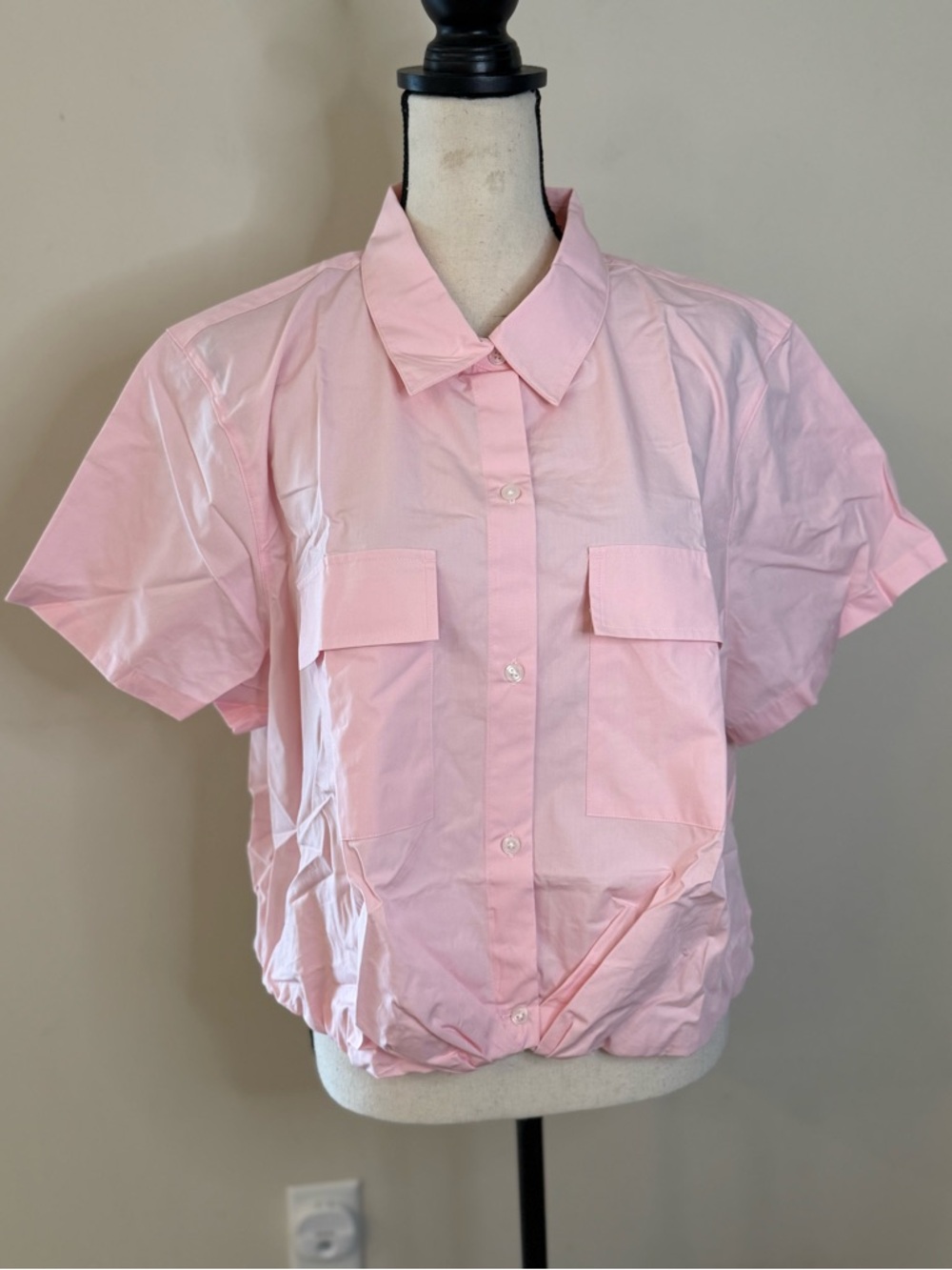 Banana Republic Factory preppy pink cropped button up top SZ XXL